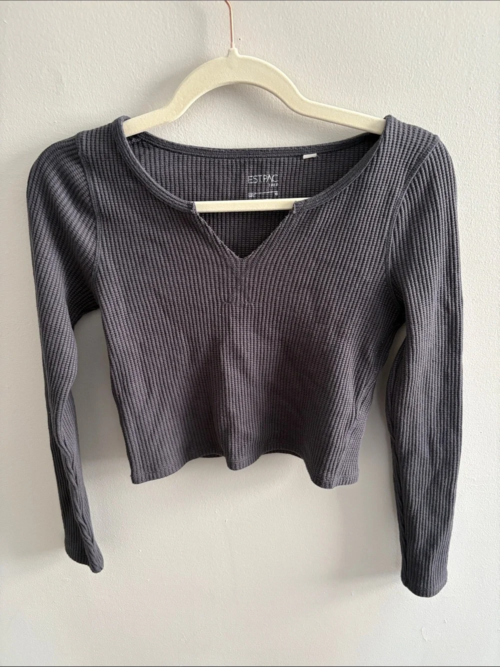 Aritzia Charcoal Ribbed V-Notch Long Sleeve Top